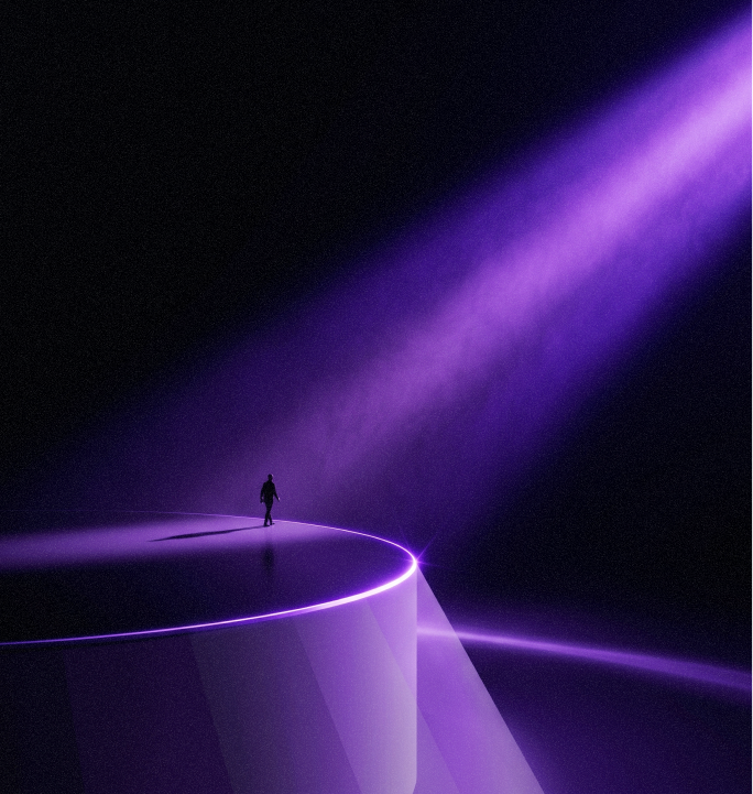 Performer on a glowing stage walkway